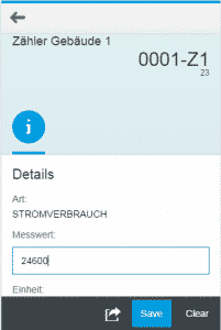 Smarthone-Ansicht der App zum Erfassen von Messwerten