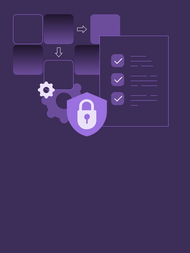 AI Agent Strategy Grafische Illustration zu AI Agent Strategy – Schloss-Symbol mit Zahnrädern und Checkliste symbolisiert Governance, Guardrails und kontrollierten Einsatz von Agentic AI