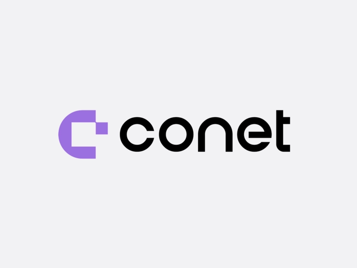 CONET Logo Logo von conet mit lilafarbenem C-Symbol und schwarzem Schriftzug auf hellem Hintergrund.